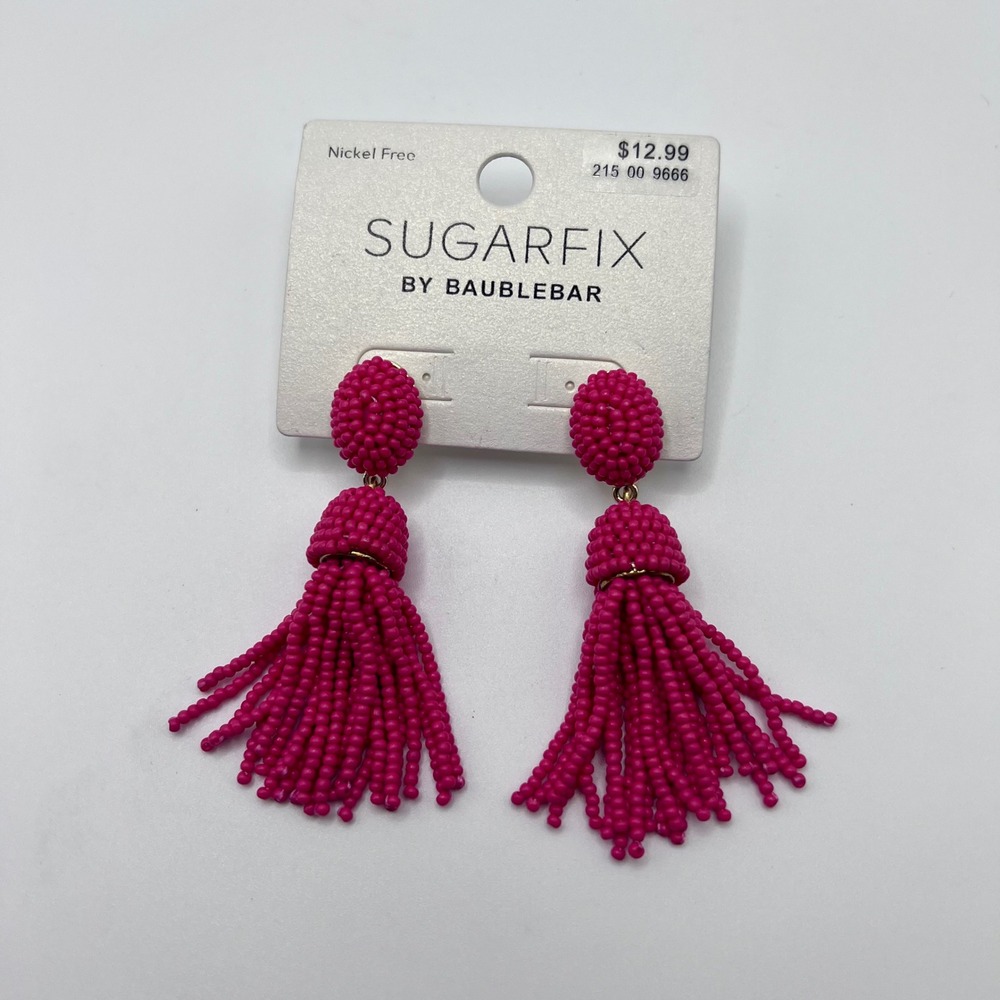 Sugarfix‎ by Baublebar Fuchsia Pink Beaded Tassel Drop Statement Earrings New